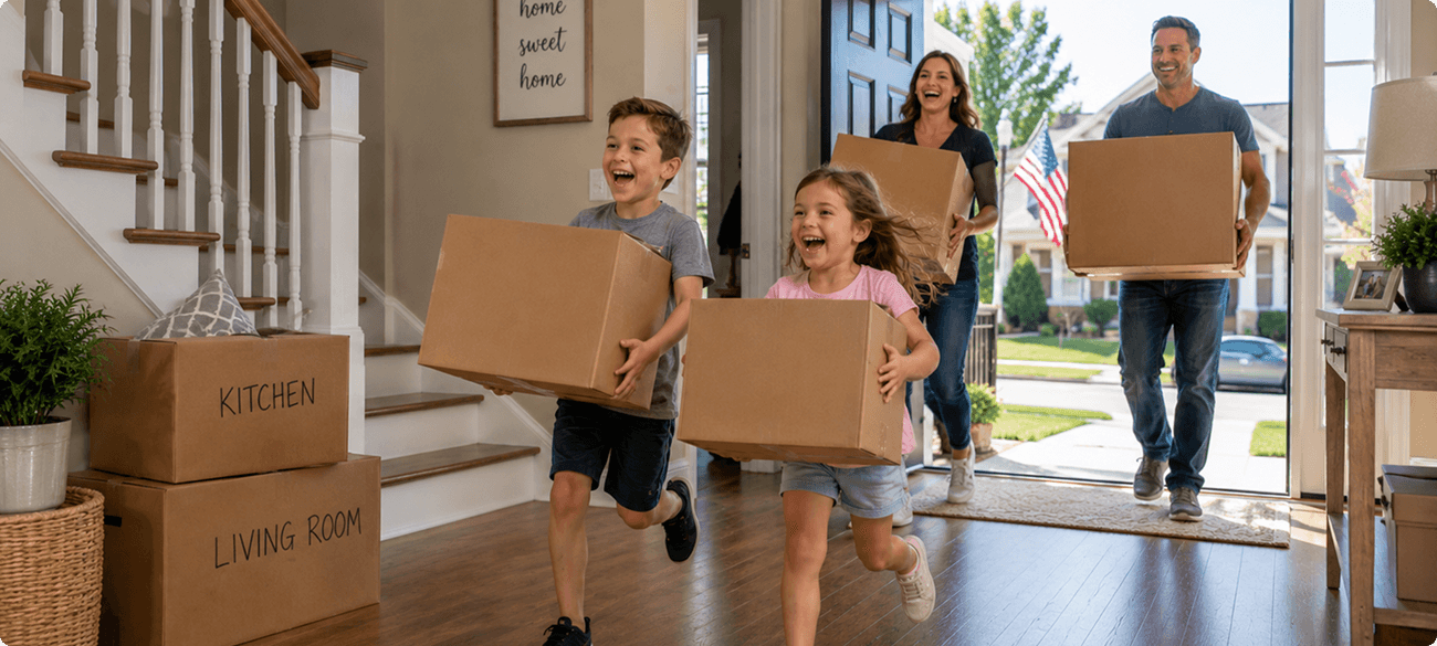 Family moving into their new home