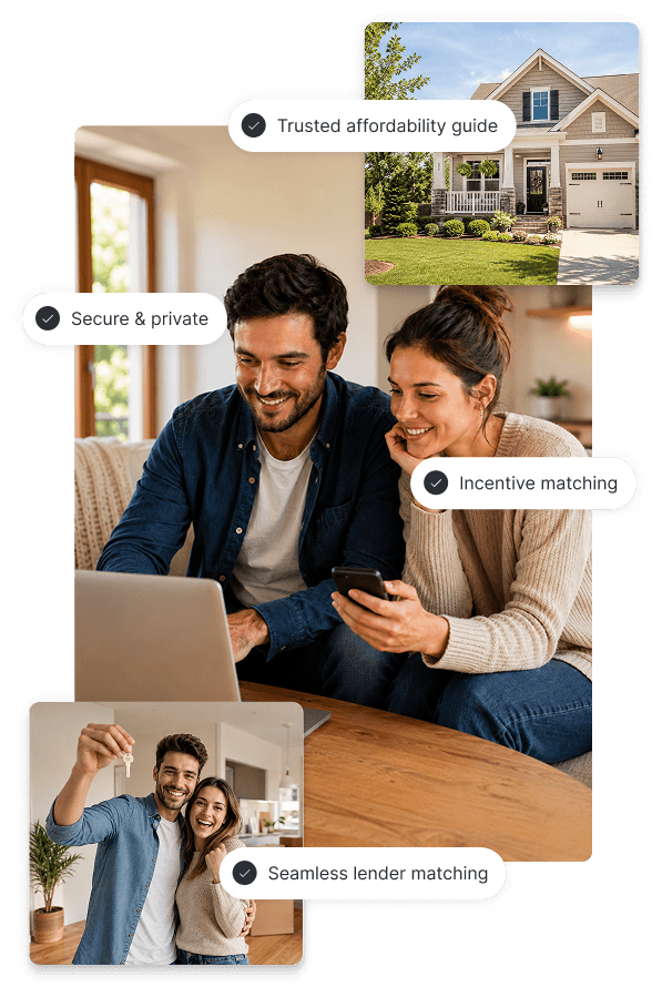 Collage showing couples searching for homes and finding their perfect match with KevaAi